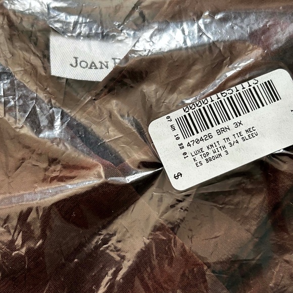 NEW PHOTOS! TIE NECK TOP, BROWN, SIZE 3X, PULL OVER, 3/4 SLEEVES, SPANDEX KNIT, - Picture 3 of 11